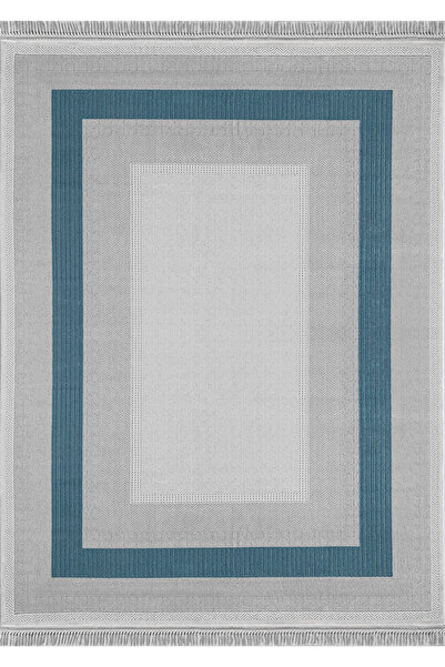 FLORA HALI Avangard Carpet 100% Natural Viscose Yarn Blue Striped Antiallergi...