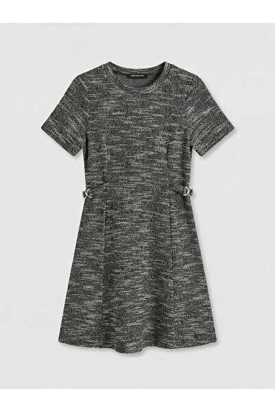 LC Waikiki LCW Comfort Черна мини рокля с пеплум и мотив на велосипед на деко...