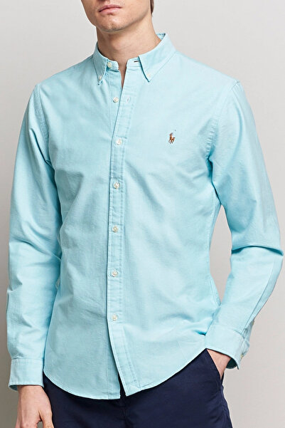 Polo Ralph Lauren قميص أكسفورد أزرق رجالي كلاسيكي بقصة مميزة