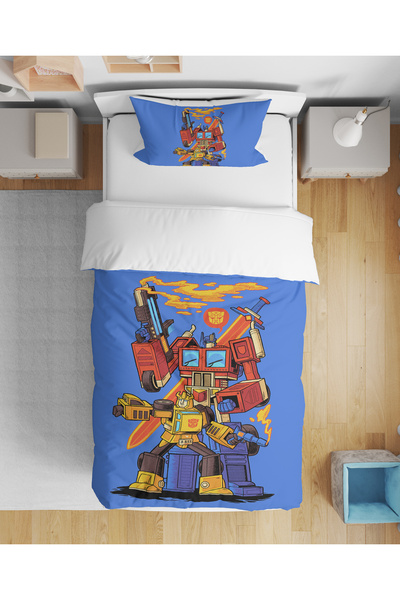 Home Transformers Autobot Patterned 3D Digital Printed Single Boy's Duvet Cov...