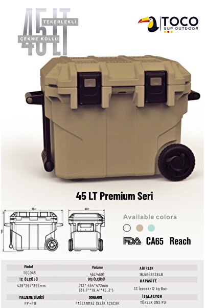 TocoSupOutdoor 45 LT Premium Taşınabilir Tekerlekli Soğutucu Kamp Buzluğu 45 ...
