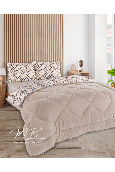 Mbcollection Çift Kişilik bej Form Welsoft Yorgan Yastık Kılıfı | Çift Tarafl...