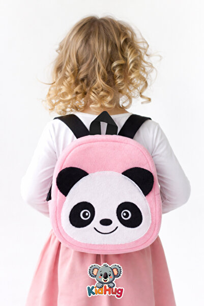 KidHug Pink Panda Children's Backpack (0–8 Years) – Soft Plush, Embroidery De...