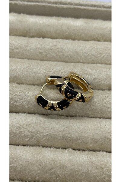 Store Gold Detaylı Siyah Mine Halka Küpe