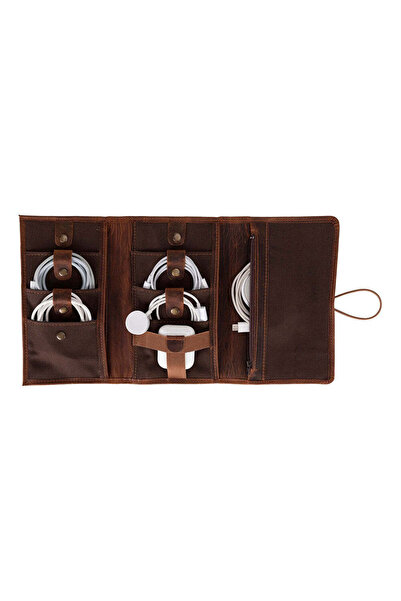 BloominBag Torino Tech Roll Saddle Cognac Hakiki Deri Kablo & Şarj Düzenleyici