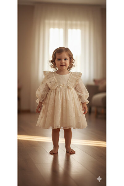 Mirace Styl Kız Bebek Vintage Tül Mevlüt Elbisesi – Özel Gün & Bayramlık Model
