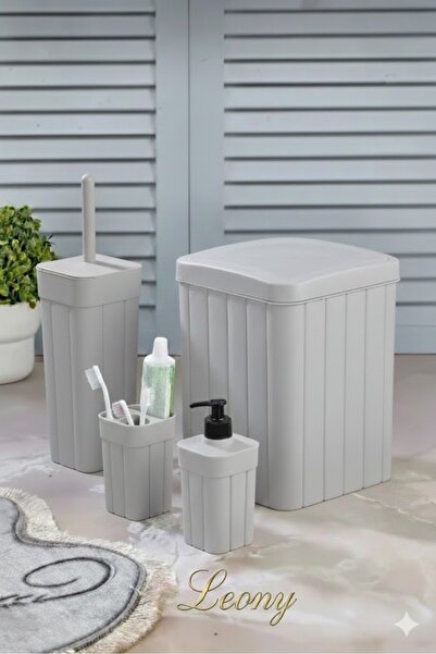 Leony 4 Piece Bathroom Set Includes Trash Can, Toilet Brush, Soap Dispenser, ...