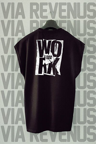 Vordevia Work Harder Back Printed Zero Sleeve 100% Cotton Sports Tshirt