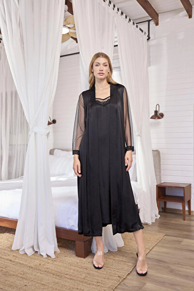 mtm My The Mall Clothing Lace, Tulle, and Low-Cut Satin Dressing Gown Set