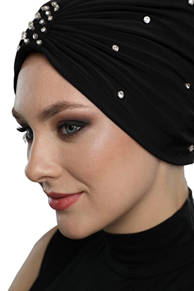 elysianfidan Turban negru brodat manual, căptușit cu piatră Zeni, pentru roch...