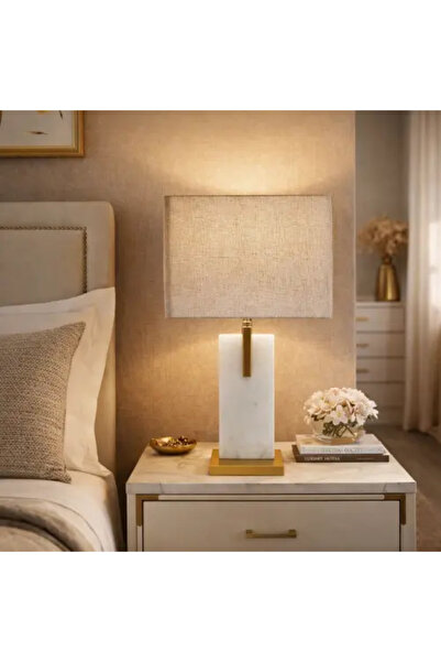 Palma homez Elegant Table Lamp with White Marble Base and Golden Touches