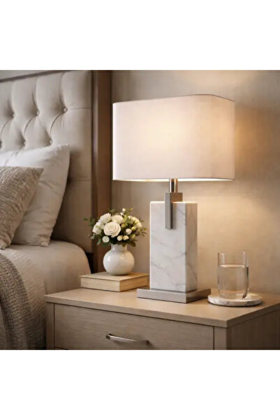 Palma homez Elegant Table Lamp with White Marble Base and Modern Silver Touch