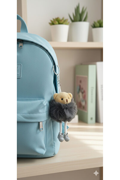 Şirin Figürlü ve Ayaklı Peluş Pompom Anahtarlık - Renkli ve Eğlenceli Çanta A...