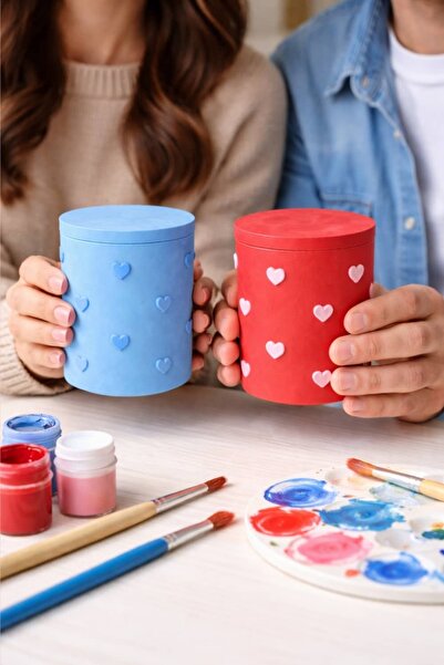 Otaera Kalp Dokunuşu | Kapaklı Silindir Kutu Boyama Seti, Sevgililer Günü Boy...