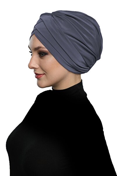 elysianfidan Three-Striped Dark Gray Ready-Made Turban Hijab Pool Cap Suitabl...