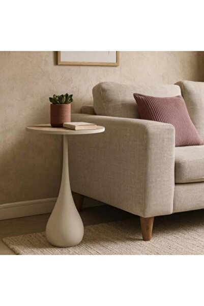 Palma homez Round Side Table with Wooden Top and Metal Base – Beige and Brown...