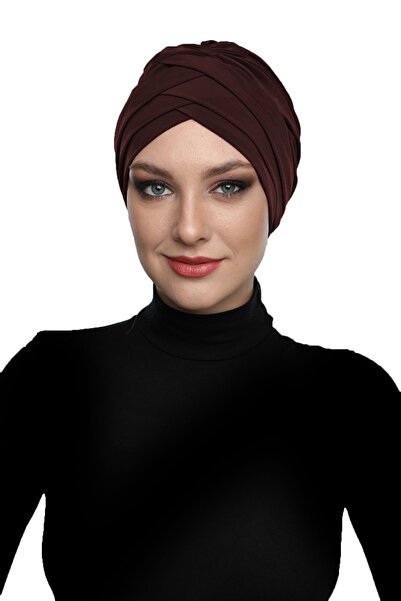 elysianfidan Three-Stripes Brown Instant Turban Hijab Pool Cap Suitable for M...