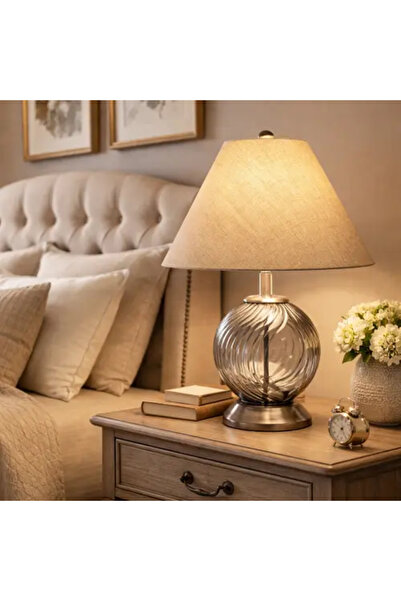 Palma homez Elegant Table Lamp with Transparent Glass Base – Brown × Gray – 6...