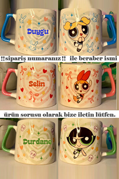 Öz Kupa Kişiye Özel Powerpuff Girls 3'lü Lüks Kupa Seti