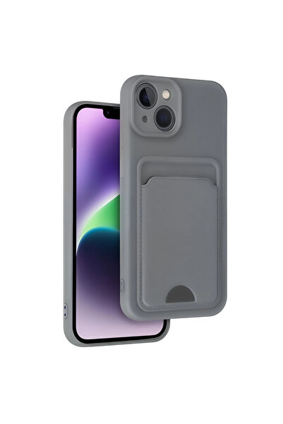 eco port حافظة آيفون 14 من السيليكون كيلفن مع حامل بطاقات - رمادي