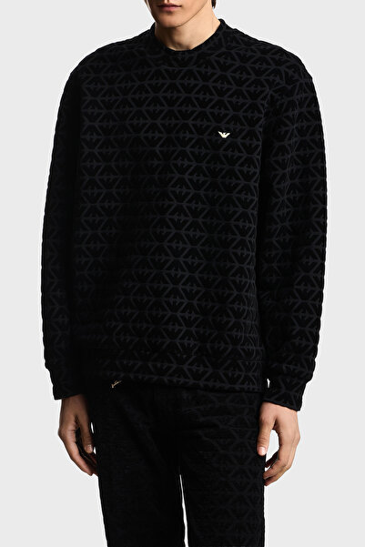 Emporio Armani All Embossed Logo Regular Fit Velvet Textured Sweat Men's Swea...