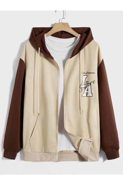 VESTIR BIEN La Future Baskılı Bej Kahve Kışlık Ceket