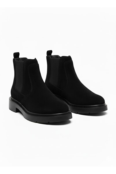 ONATER Erkek Hakiki Deri Siyah Süet Chelsea Bot