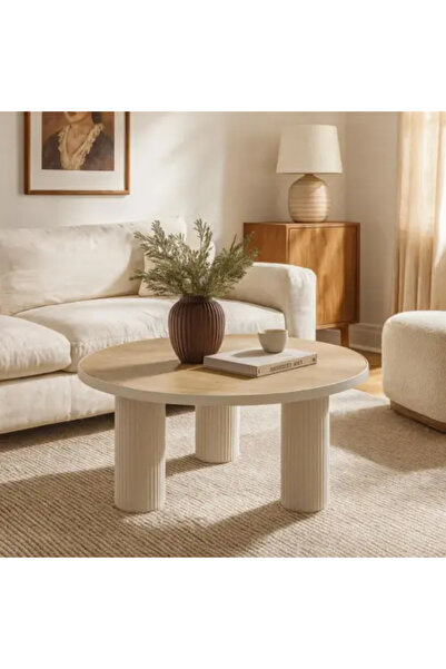 Palma homez طاولة مستديرة من الخشب والمعدن – بيج × بني – 120×60×45 سم