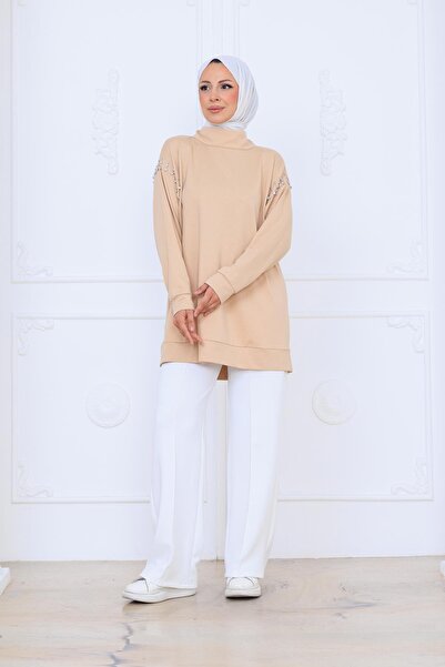 Mymood SWEATSHIRT CU GULER ÎNALT ȘI DETALII DIN PIATRĂ