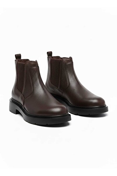 ONATER Erkek Hakiki Deri Kahverengi Chelsea Bot