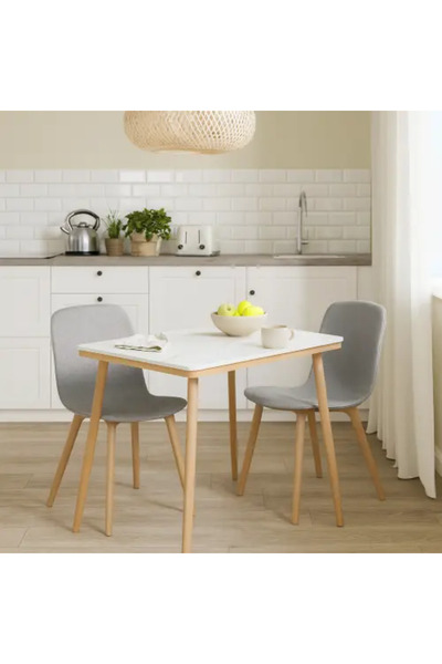 Palma homez طاولة عصرية بسطح من الرخام الأبيض وأرجل خشبية