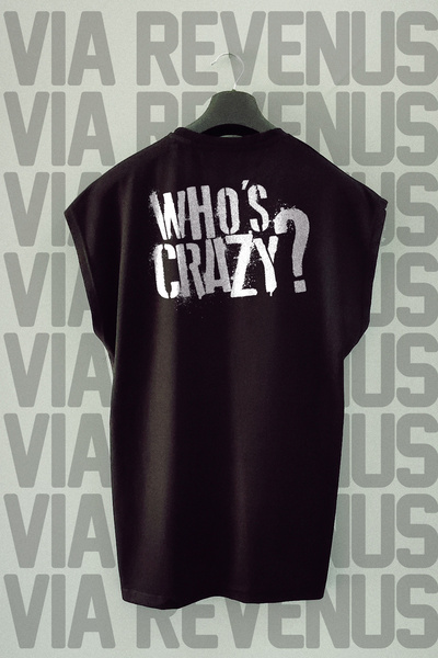 Vordevia Who's Crazy Back Printed Zero Sleeve 100% Cotton Sports Tshirt