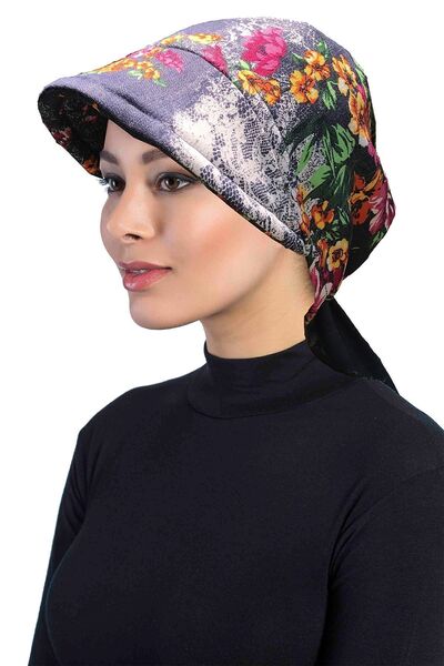 elysianfidan Denim Hat Floral Pattern Ready-Made Turban Hijab Bonnet Suitable...