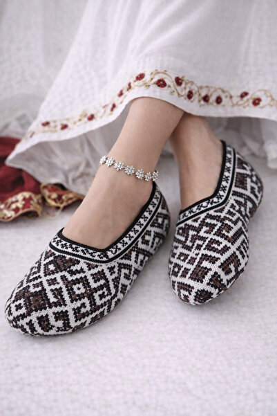 ANUK GRUP Türkmen Gelin Patiği | Otantik Desenli Kadın Yün Patik | Kışlık Ev ...