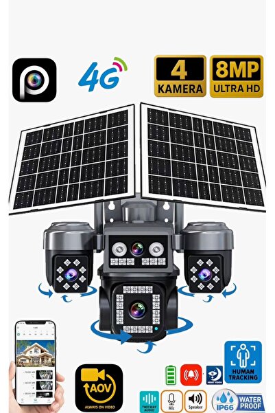 Opticam -204G ÇİFT SOLAR PANEL AOV 4G/E-SİM 4 KAMERALI 3+3+3+3 12MP GÜVENLİK ...