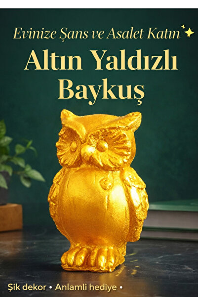 FourClovers Altın Yaldızlı Dekoratif Baykuş Biblo – 11 cm | Şans & Bilgelik S...