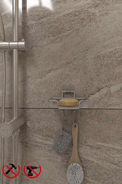 vixena Yapışkanlı Kancalı Katı Sabunluk ve Raf Krom