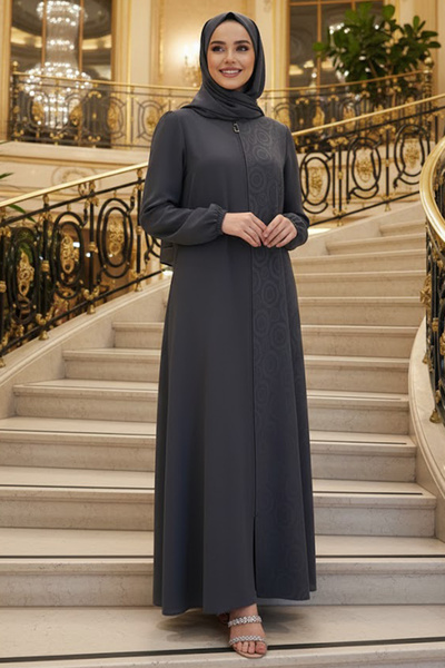 N.S NEVA STYLE Abaya cu model, din țesătură fumurată, 85103FU
