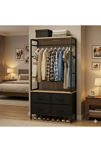 tridihome Çekmeceli Elbise Askılığı Portatif Gardırop Askılık Raflı Düzenleyi...