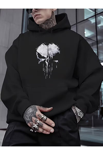 Zonsra Unisex Punisher Baskılı Kapşonlu Sweatshirt