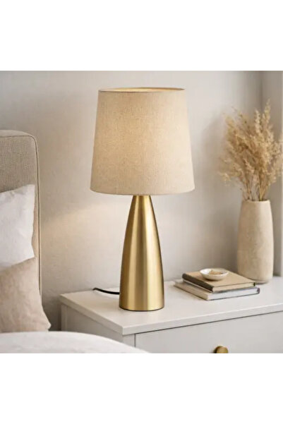 Palma homez Table Lamp with Golden Base and Fabric Shade – Beige × Gold – 62 cm