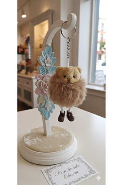 Şirin Figürlü ve Ayaklı Peluş Pompom Anahtarlık - Renkli ve Eğlenceli Çanta A...