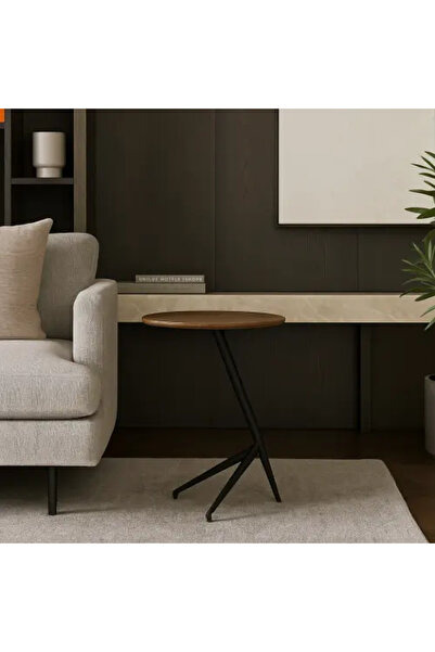 Palma homez Oval Side Table with Wooden Top and Black Metal Base