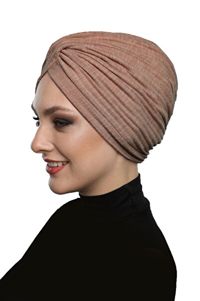 elysianfidan Crossed Combed Cotton Lined Cinnamon Color Ready-To-Wear Turban ...