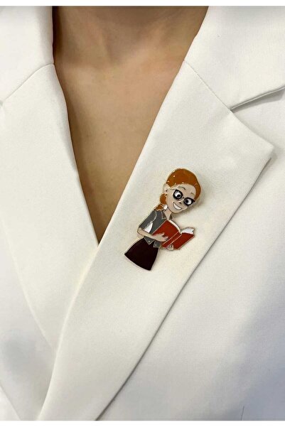 MDCOLLECTİON Karışık Renk Öğretmen Figürlü Broş – Etnik ve Eğlenceli Metal Ro...