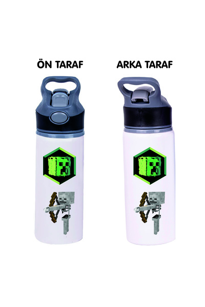 DKDZ SHOP Baskılı Metal Pipetli Su Matarası 650ml.