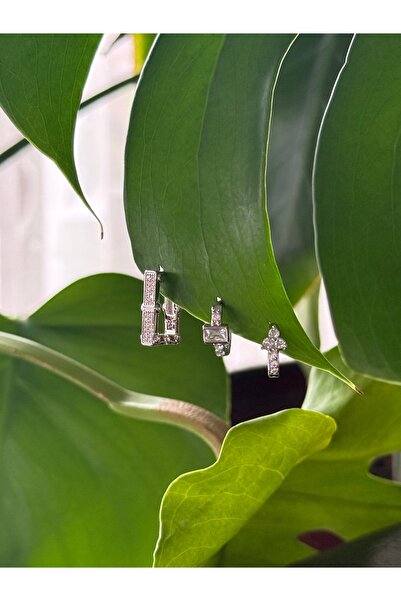 PALICE Xuping Silver Baguette and Geometric Shaped 3-Piece Combination Earrin...