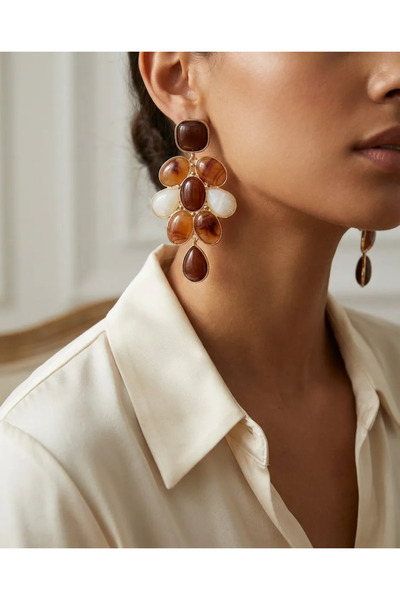 Dorvina Brass Gold Brown Zr Model Grape Bunch Dangle Women's Earrings