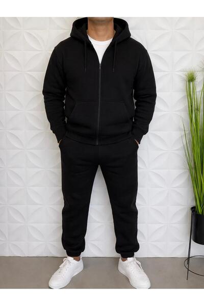 WENMİNG Men's Zippered Hooded Tracksuit Set Basic Premium Comfortable Fit Dai...