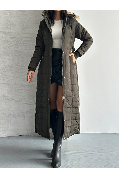 LİNDALİNA TEKSTİL Women's Hooded Furry Long Coat